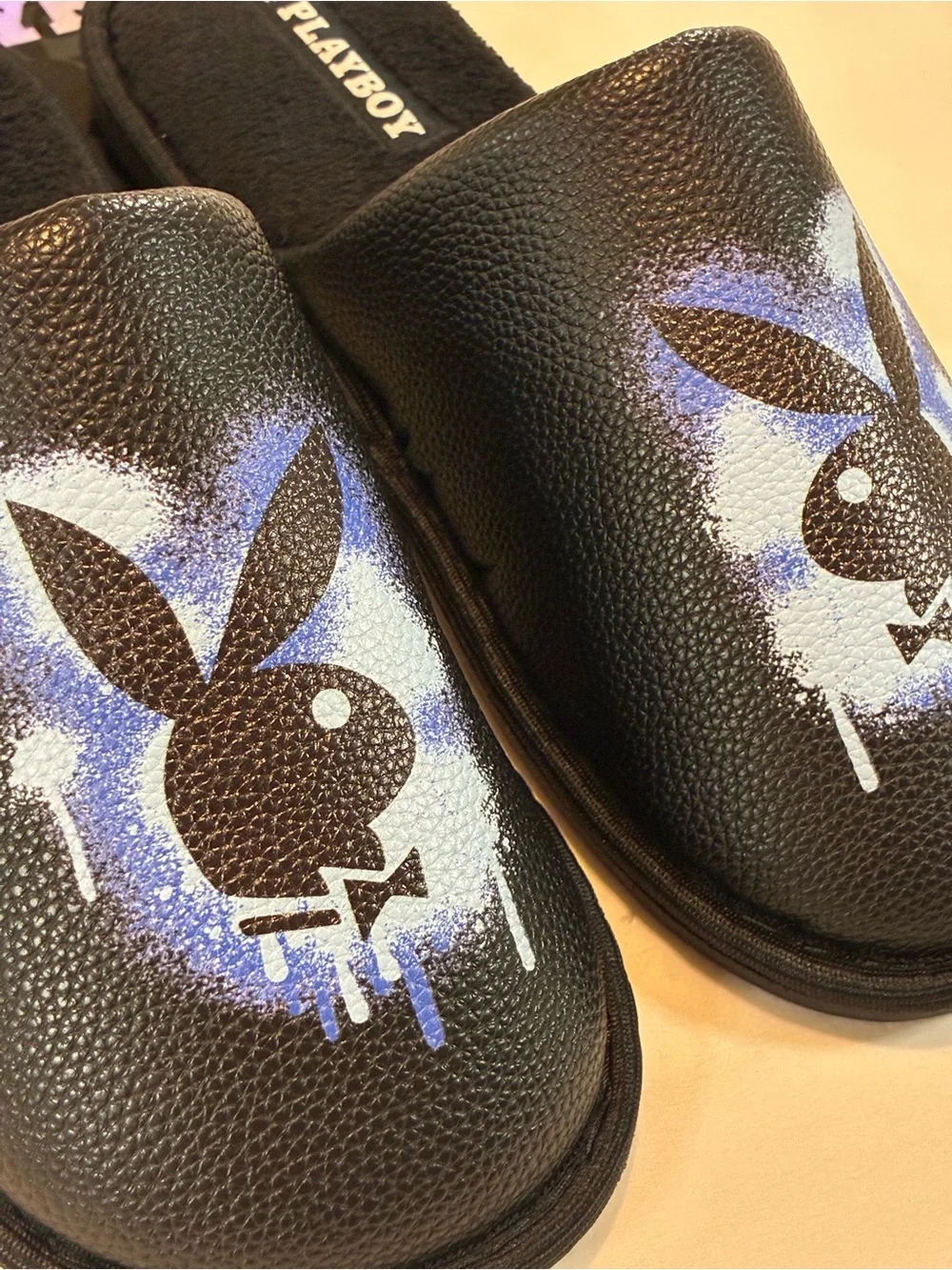 Playboy Men’s Black Indoor Slip-On Slippers with Blue Accent